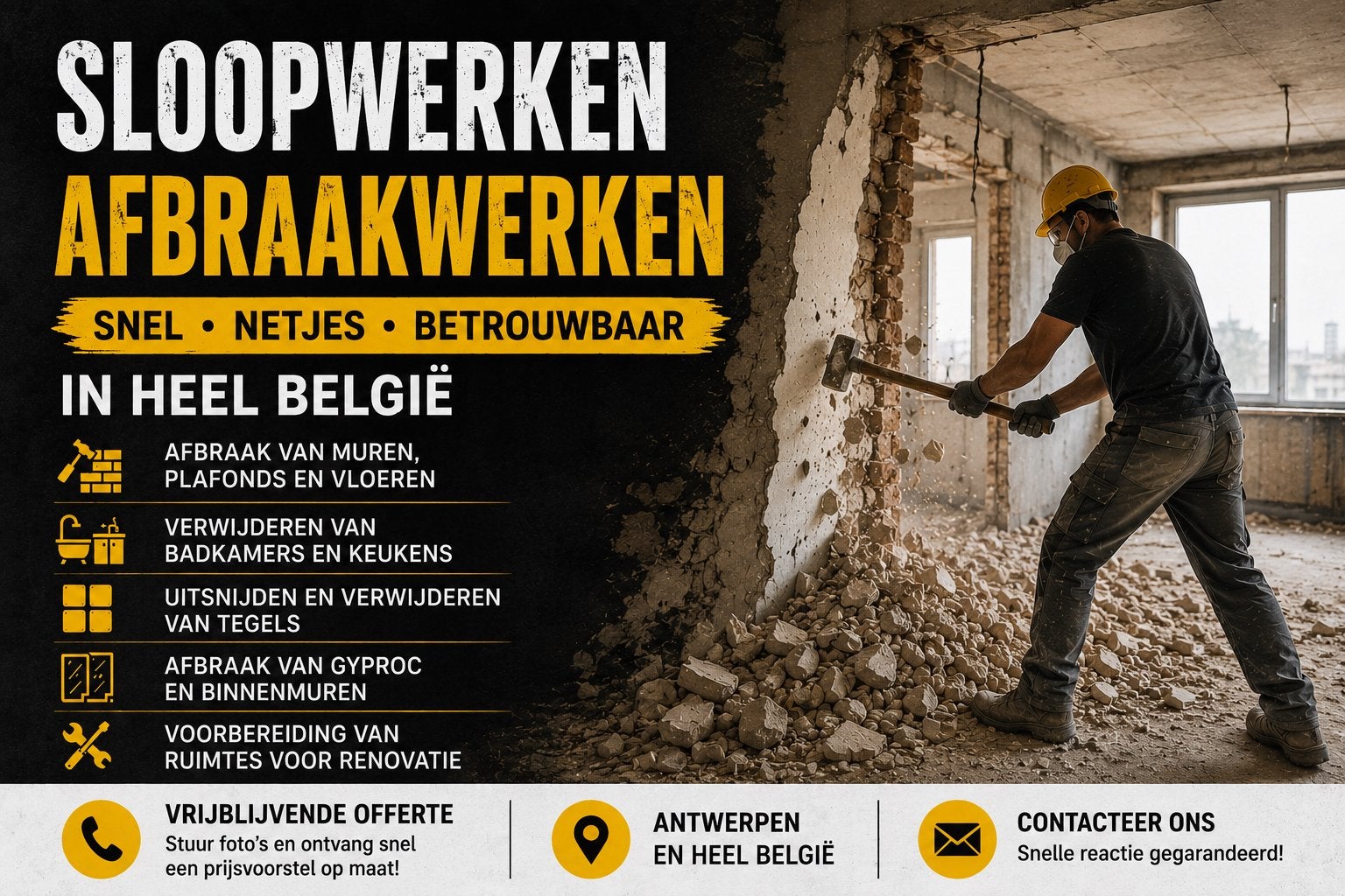 Sloopwerken & Afbraakwerken in heel België – Professioneel, Ophalen of Verzenden