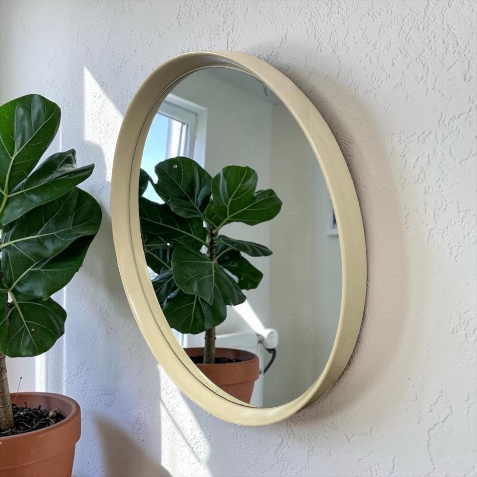 Miroir rond/miroir mural vintage beige de l'ère spatiale, Enlèvement, Utilisé