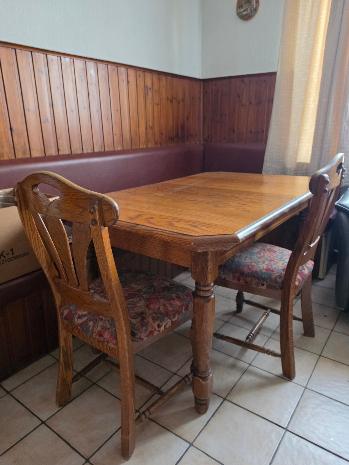 Eiken eettafel met 2 stoelen, Huis en Inrichting, Tafels | Eettafels, Ophalen, Gebruikt, 100 tot 150 cm, Eikenhout