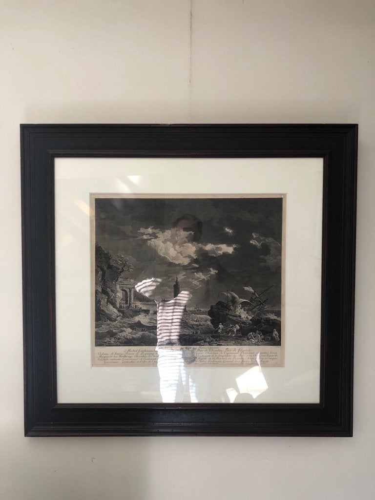 Gravure ancienne « La tempête » d’après Jospeh Vernet, Antiek en Kunst, Ophalen, Ingelijst, 92 cm, Gravure