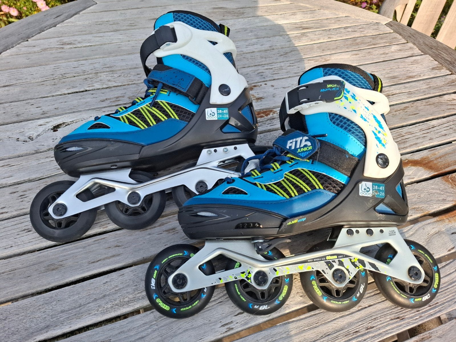 Oxelo FIT5 Junior skeelers maat 38-41 verstelbaar – 76 mm AB, Enlèvement, Réglable, Utilisé, Rollers 4 roues en ligne