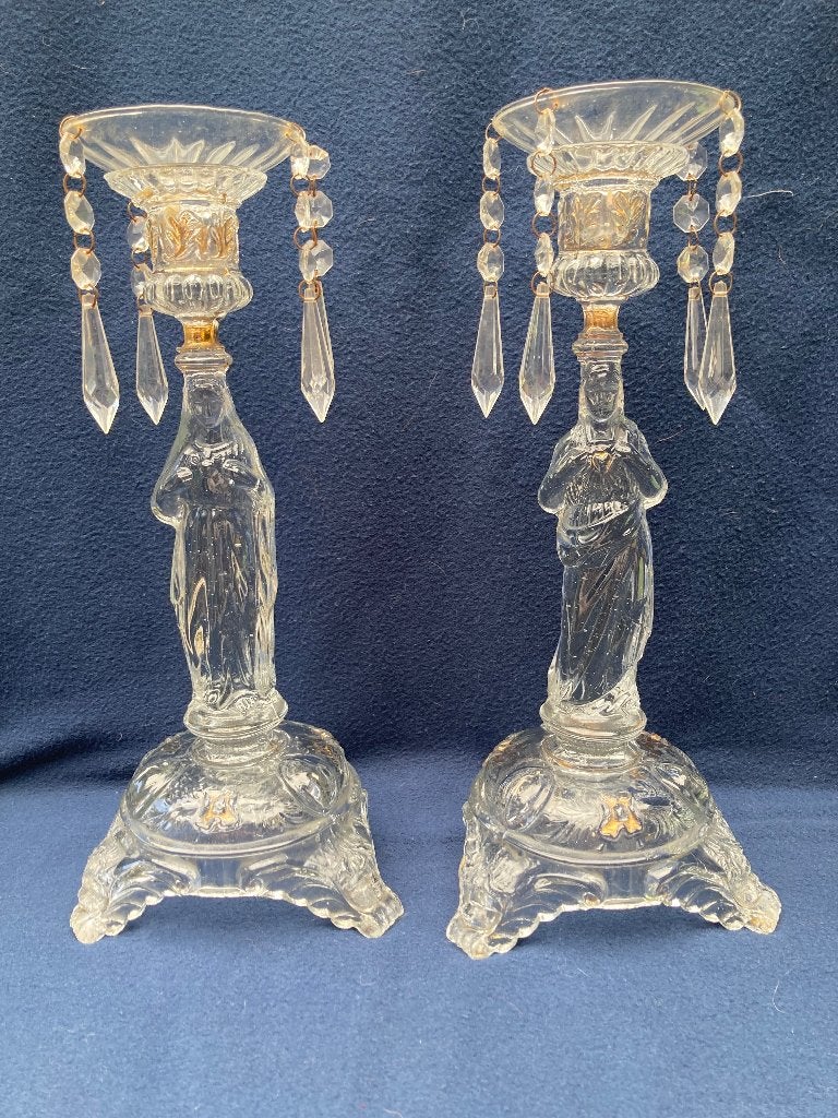 2 kristallen kandelaars, Antiek en Kunst, Antiek | Kandelaars, Ophalen of Verzenden, Kristal