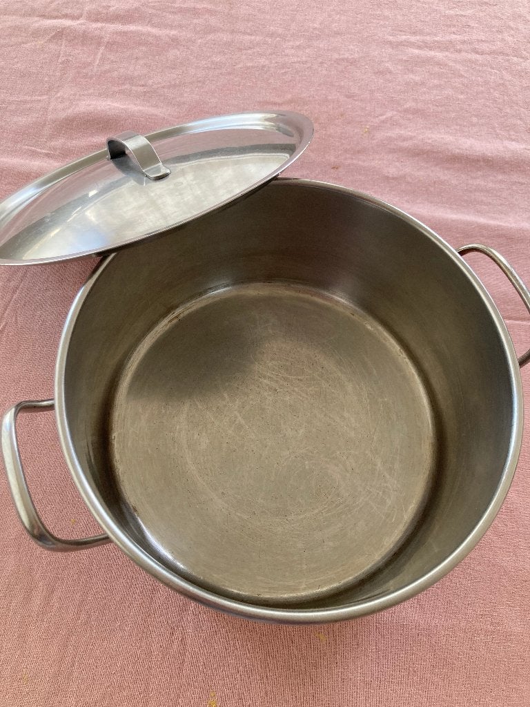 Kookpot diameter 20 cm merk Galand Bxl bodem koper, Inox, Gebruikt, Met deksel, Ophalen of Verzenden