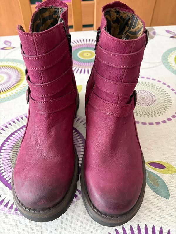 Bottines en cuir Fly London – Bordeaux / Magenta 40, Enfants & Bébés, Enlèvement ou Envoi, Comme neuf