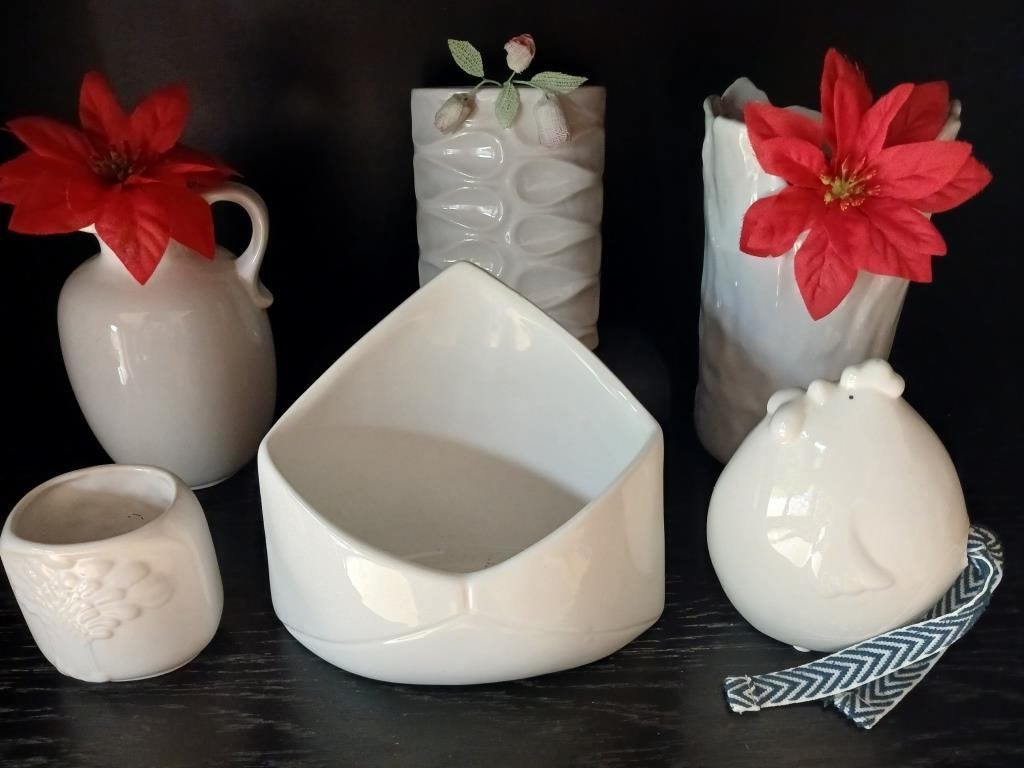 Lot de 6 décorations en faïence blanche, Enlèvement