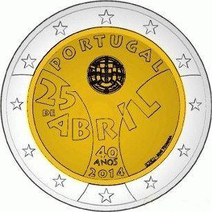 2 Eurom. Sp. Uitg. Portugal 2014 Revolutie, Postzegels en Munten, Munten | Europa | Euromunten, Ophalen of Verzenden, Portugal