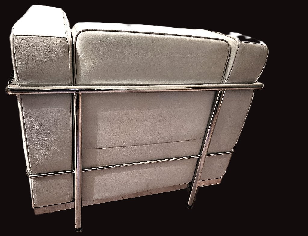 1 x Corbusier - Cassina LC2 1-zit wit leder lookalike, Huis en Inrichting, Ophalen, Zo goed als nieuw, Leer