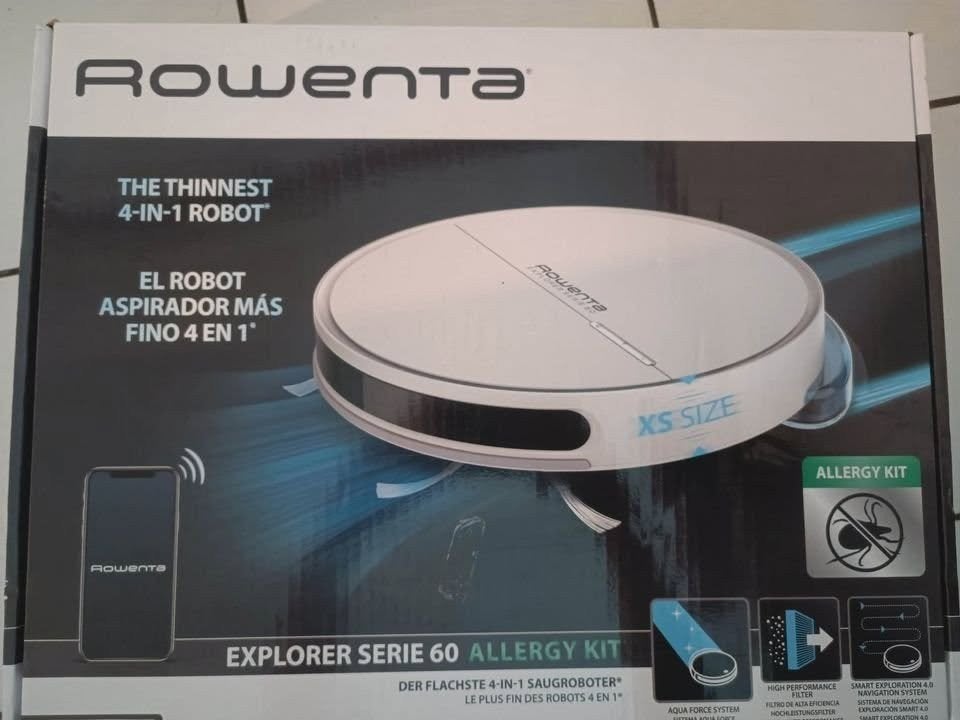 Aspirateur robot rowenta xplorer 60 (lave et aspire), Electroménager, Rowenta, Station de charge, Réservoir, Comme neuf