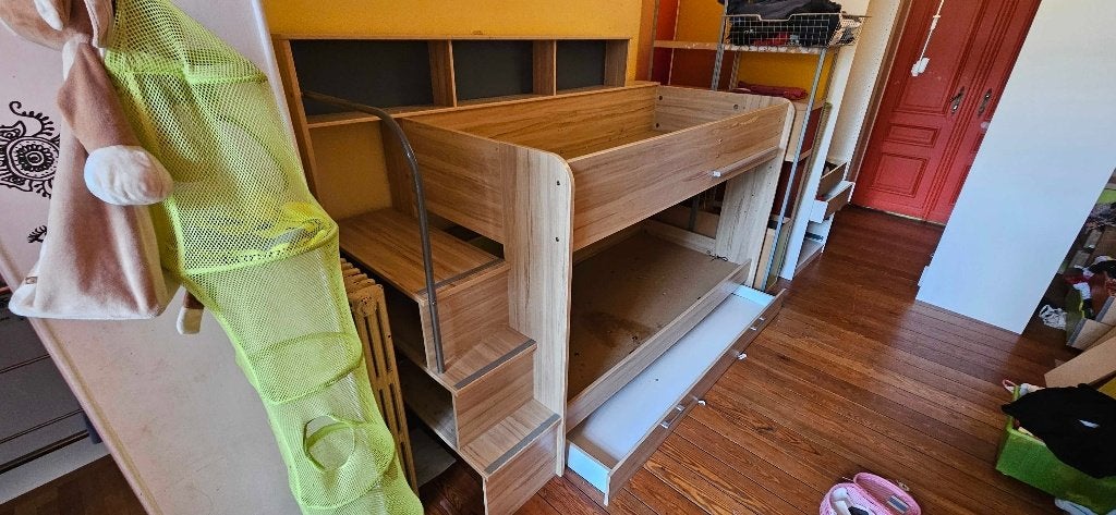 Vintage kinderstapelbed met trap, Ophalen, Zo goed als nieuw, Stapelbed