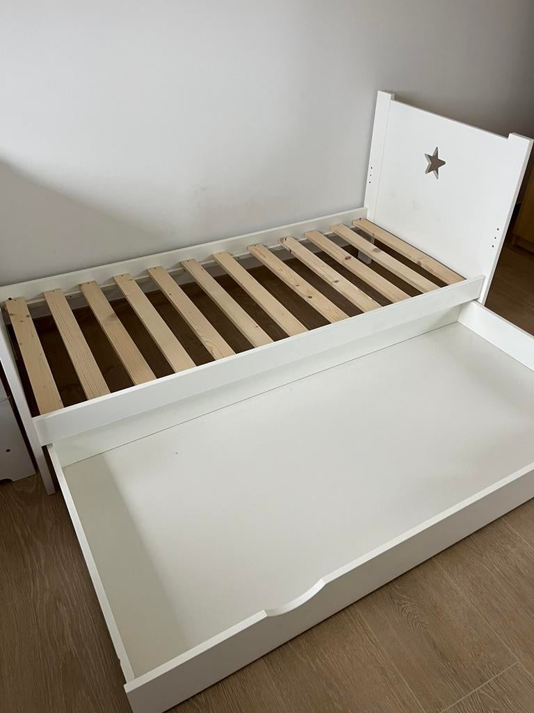 2 x juniorbed 160 x 70 met matras, Matelas, 70 à 85 cm, Enlèvement, Utilisé
