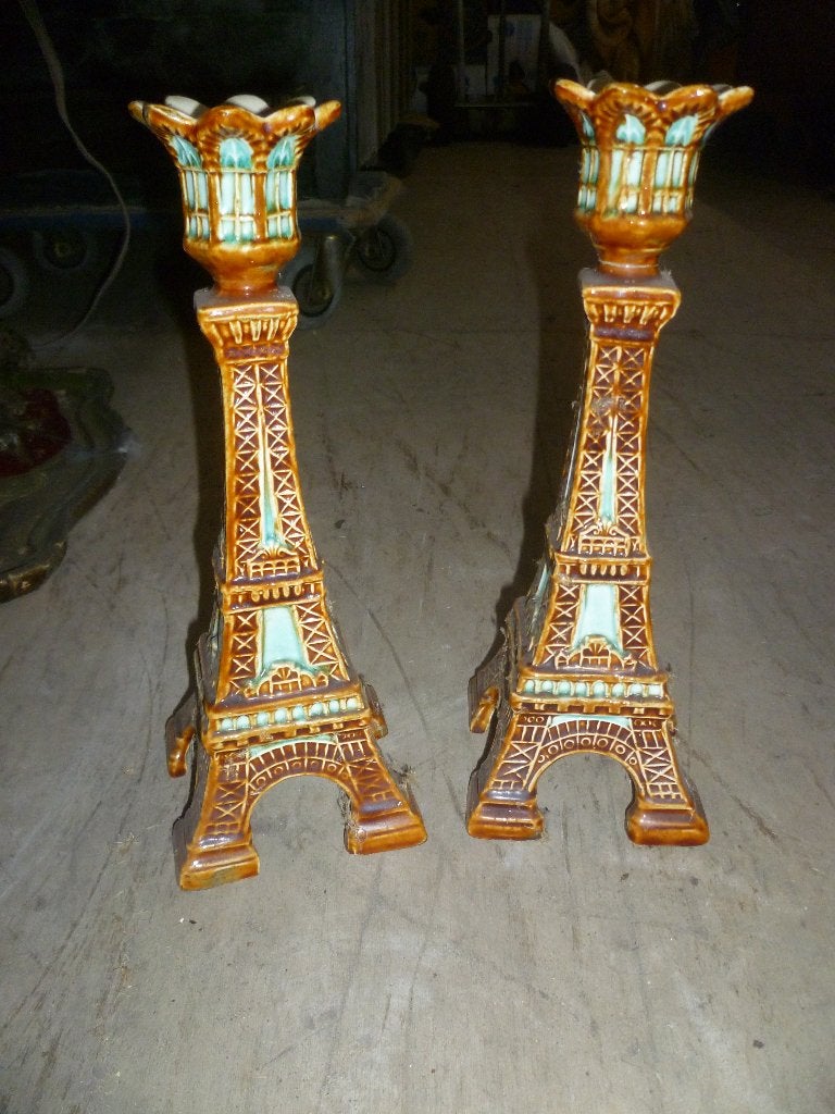 KOPPEL PORCELEINEN KANDELAARS  eifel toren parijs, Antiek en Kunst, Ophalen