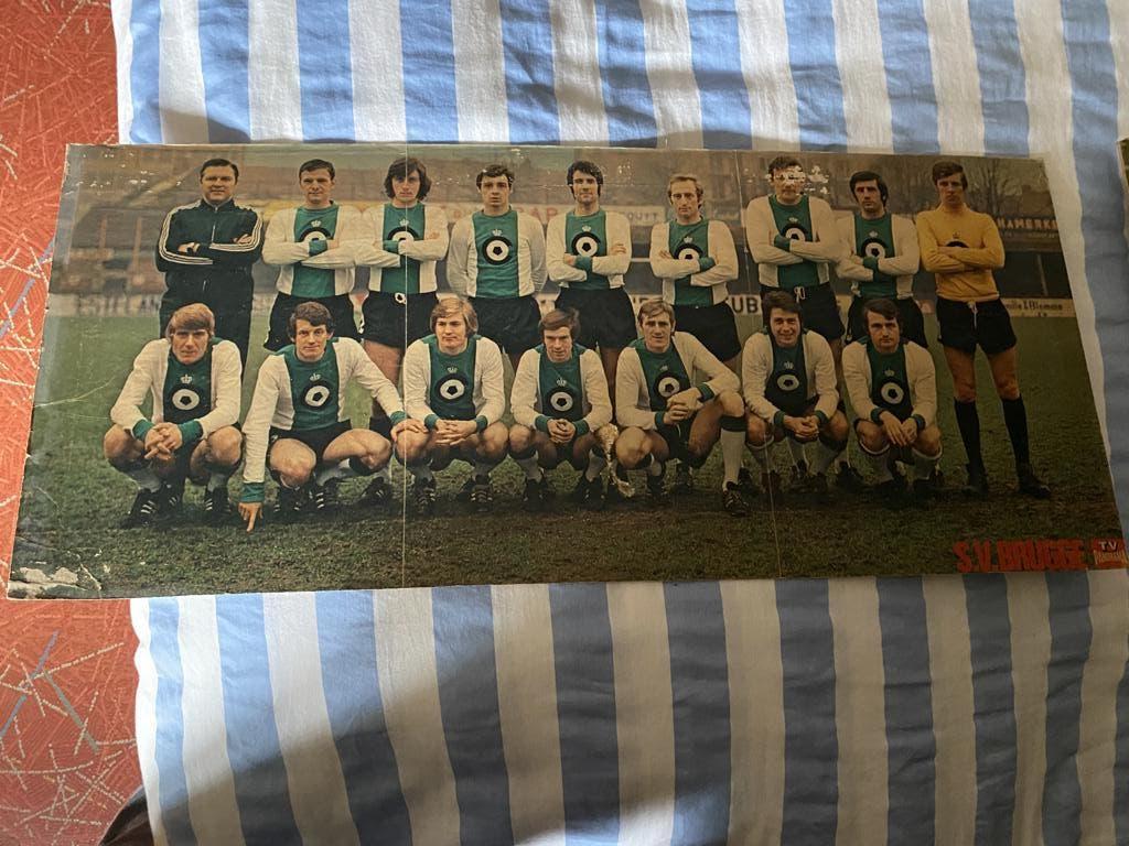 Oude poster in karton Voetbalploeg SV Brugge, Verzamelen, Ophalen, Gebruikt, Poster, Plaatje of Sticker