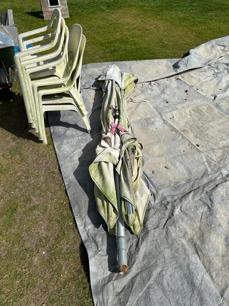 Oude parasol - tradewinds aluminium frame, Ophalen, Verstelbaar, Gebruikt, Stokparasol
