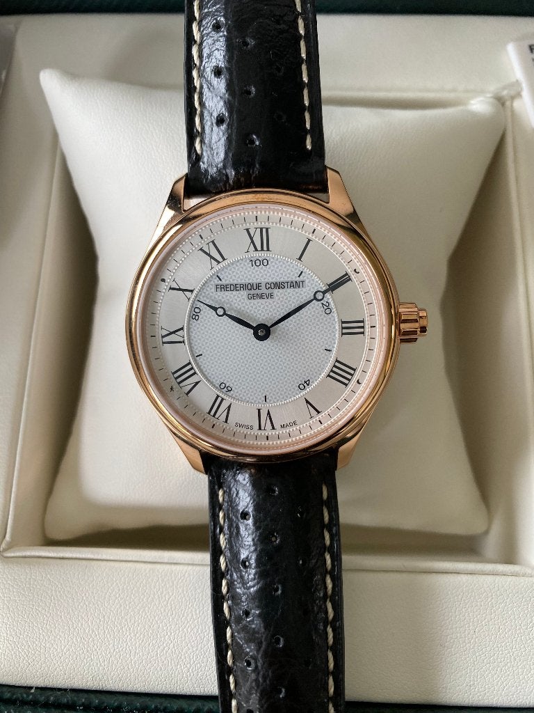 Montre Frédérique Constant - Bracelet en cuir noir, Enlèvement ou Envoi, Neuf, Or, Or