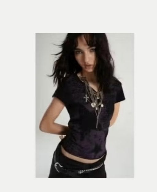 Vintage top Grunge Y2K distressed met korte mouwen