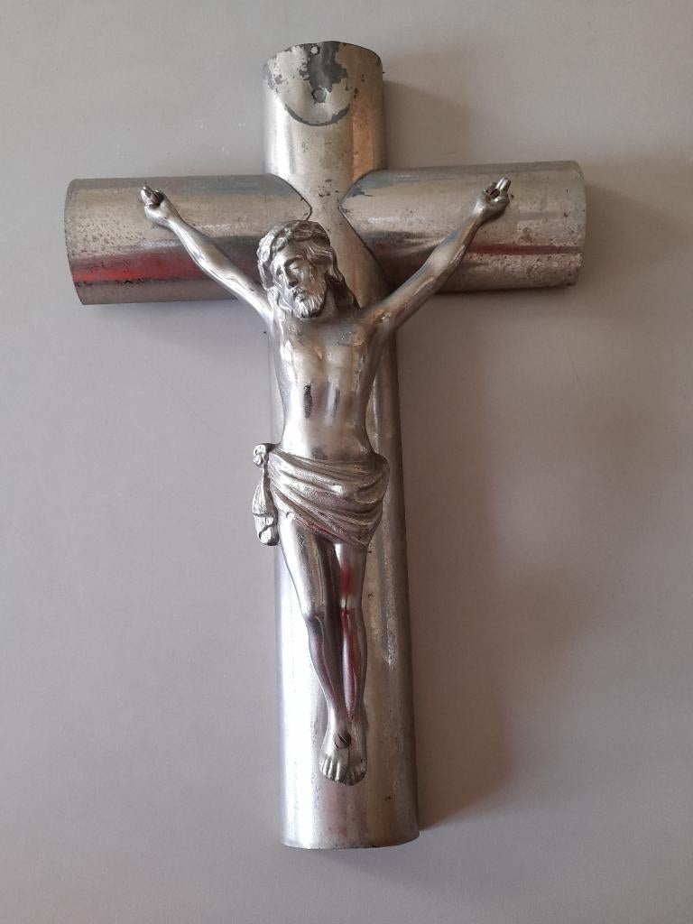 Metalen kruisbeeld., Antiek en Kunst, Ophalen