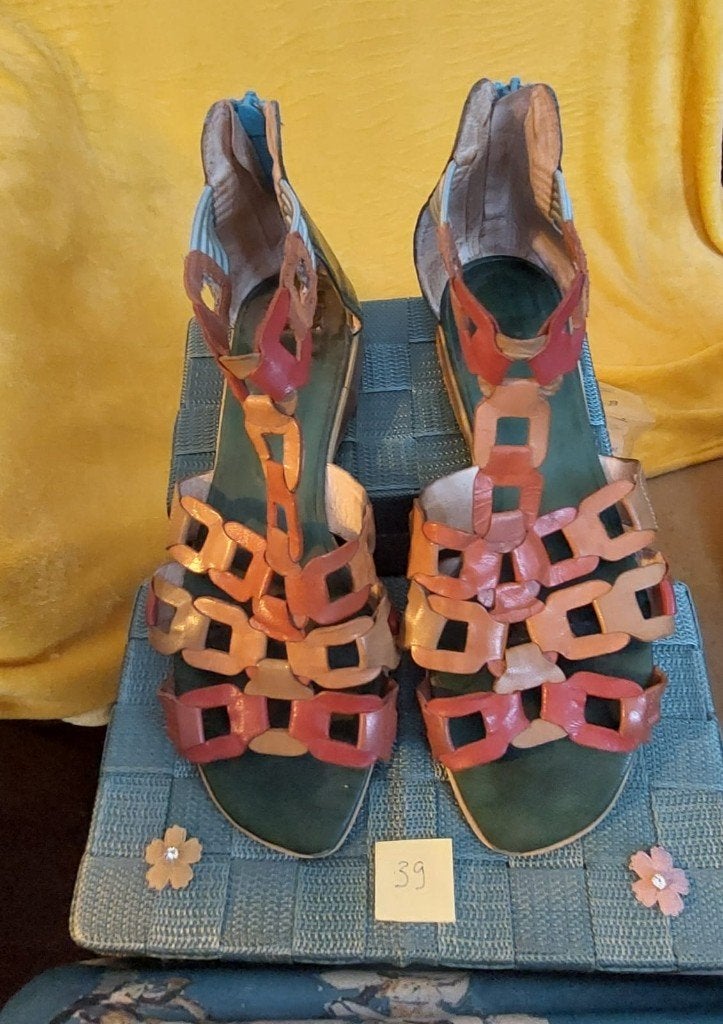 Romeins kleurige leren sandalen, Ophalen, Autre, Overige kleuren, Sandalen of Muiltjes