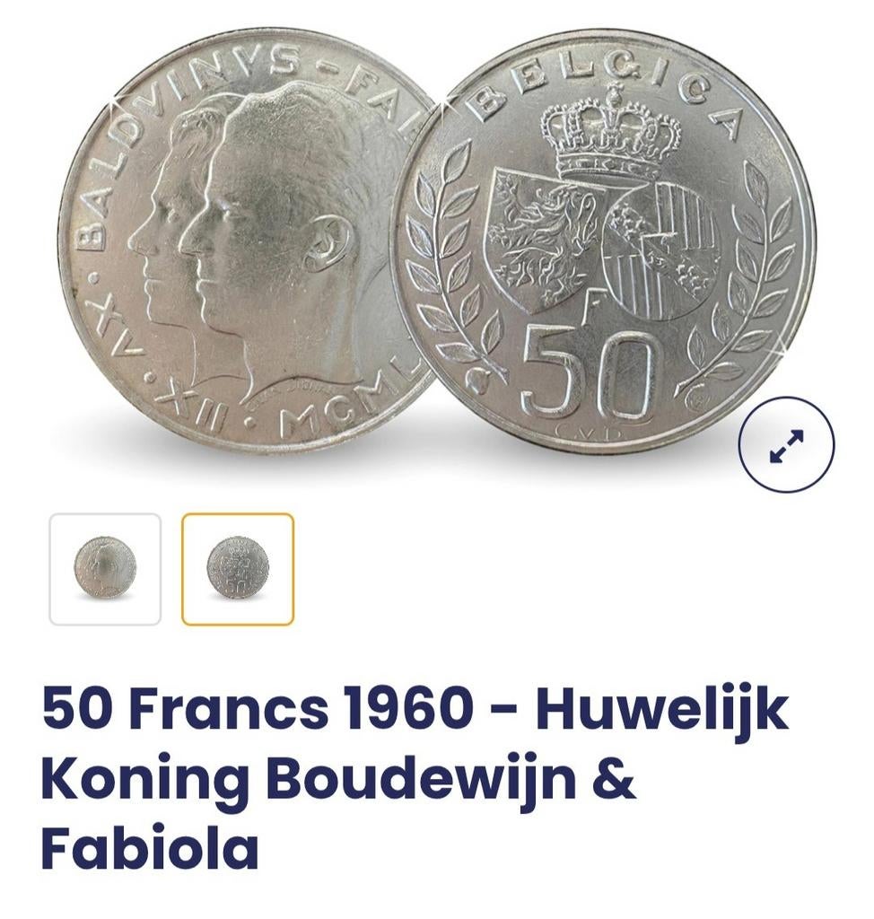 Huwelijk Koning Boudewijn en Fabiola. 50 Francs 1960, Postzegels en Munten, Munten | België, Ophalen