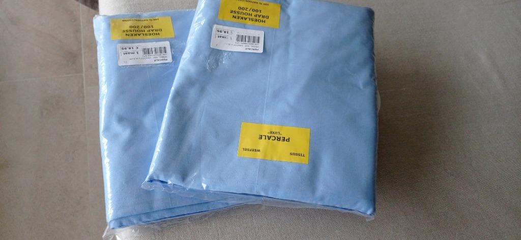 2 NIEUWE hoeslakens 1 p. / percale /de 2 SAMEN voor € 15, Neuf, Drap-housse ou Taie d'oreiller, Enlèvement ou Envoi, Une personne