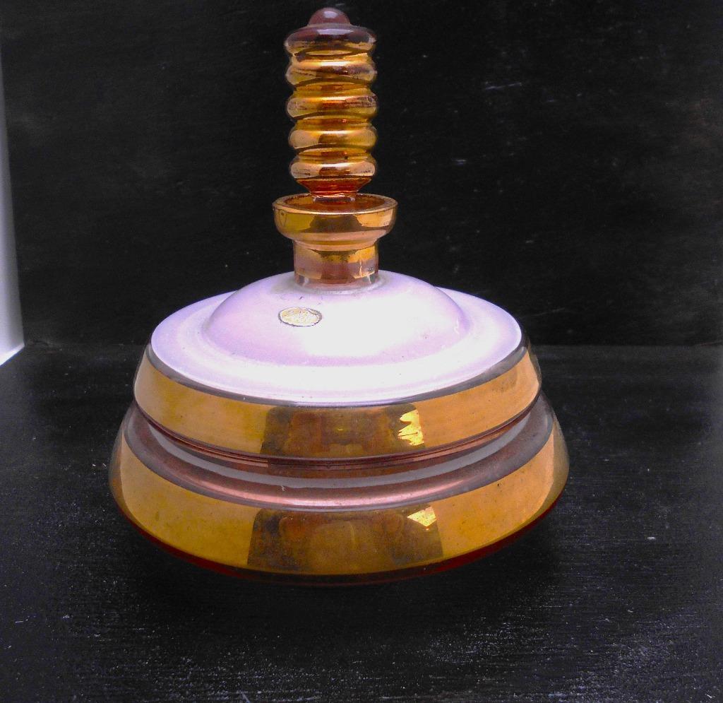 ancien flacon à parfum en verre rose et doré Art deco Bloom, Enlèvement ou Envoi