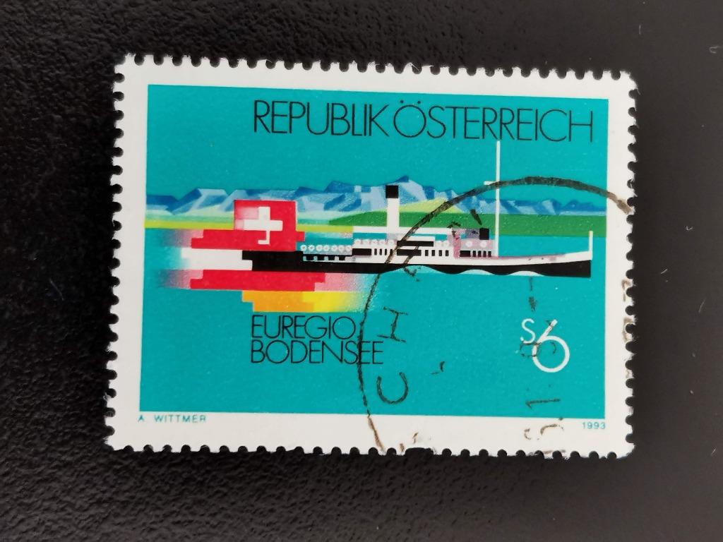 Oostenrijk 1993 - Euregio Bodensee - schip - vlaggen, Postzegels en Munten, Ophalen of Verzenden, Gestempeld