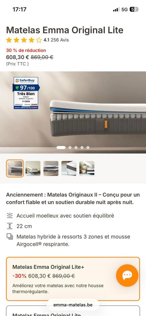 Matelas - Emma Neuf - Jamais utilisé- 180x200, Maison & Meubles, Chambre à coucher | Matelas & Sommiers, Matelas, Comme neuf, Enlèvement
