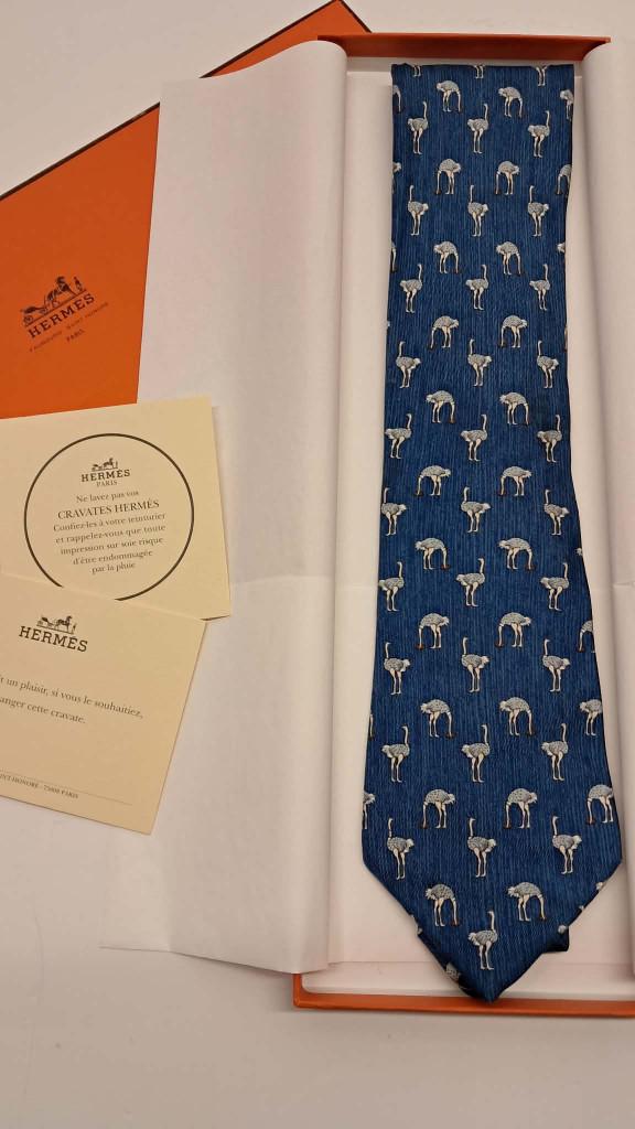 Lot de 2 cravates Hermès Paris authentiques, Ophalen, Blauw, Met patroon, Hermes