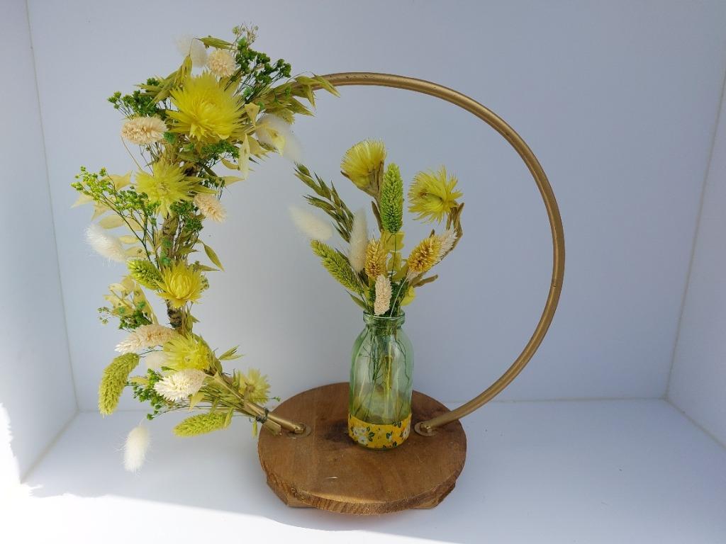 droogbloemen op hoepel met vaasje, Ophalen of Verzenden, Nieuw