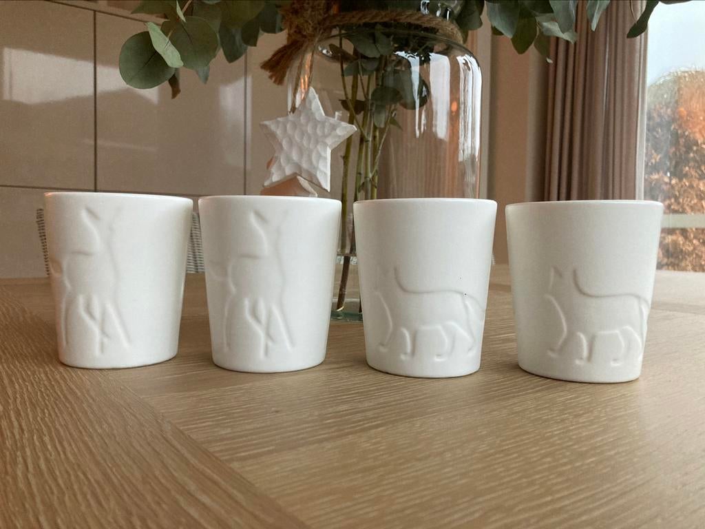 4 theelichten/mokken kerst, Diversen, Kerst, Ophalen, Nieuw