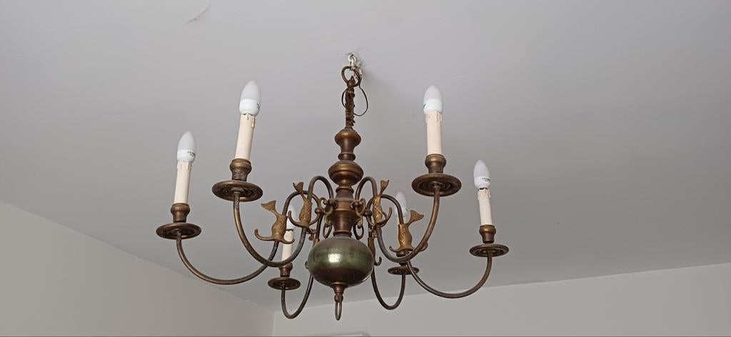 Lustre 6 branche., Ophalen, Gebruikt, Metaal, Victorien, flamand