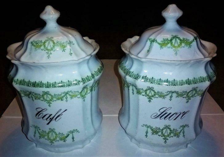 Oude set Franse porselein café en sucre potten, Maison & Meubles, Enlèvement ou Envoi, Utilisé