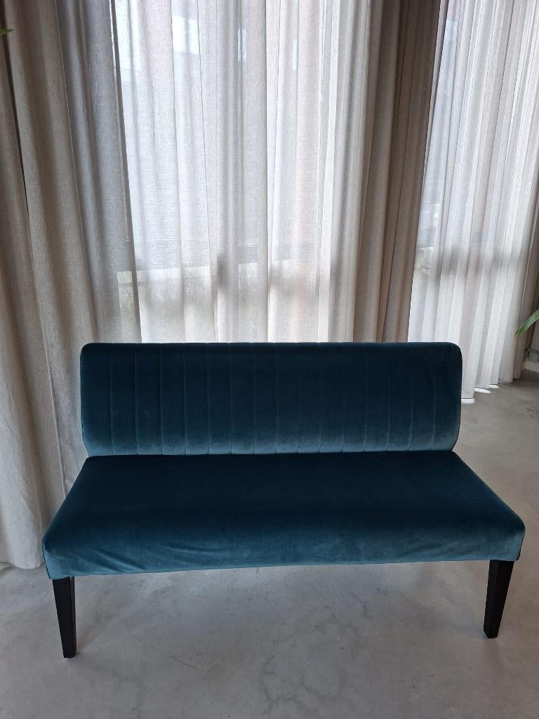 2 x Blauwe zetel in velours, Ophalen, 150 tot 200 cm, 75 tot 100 cm, Rechte bank