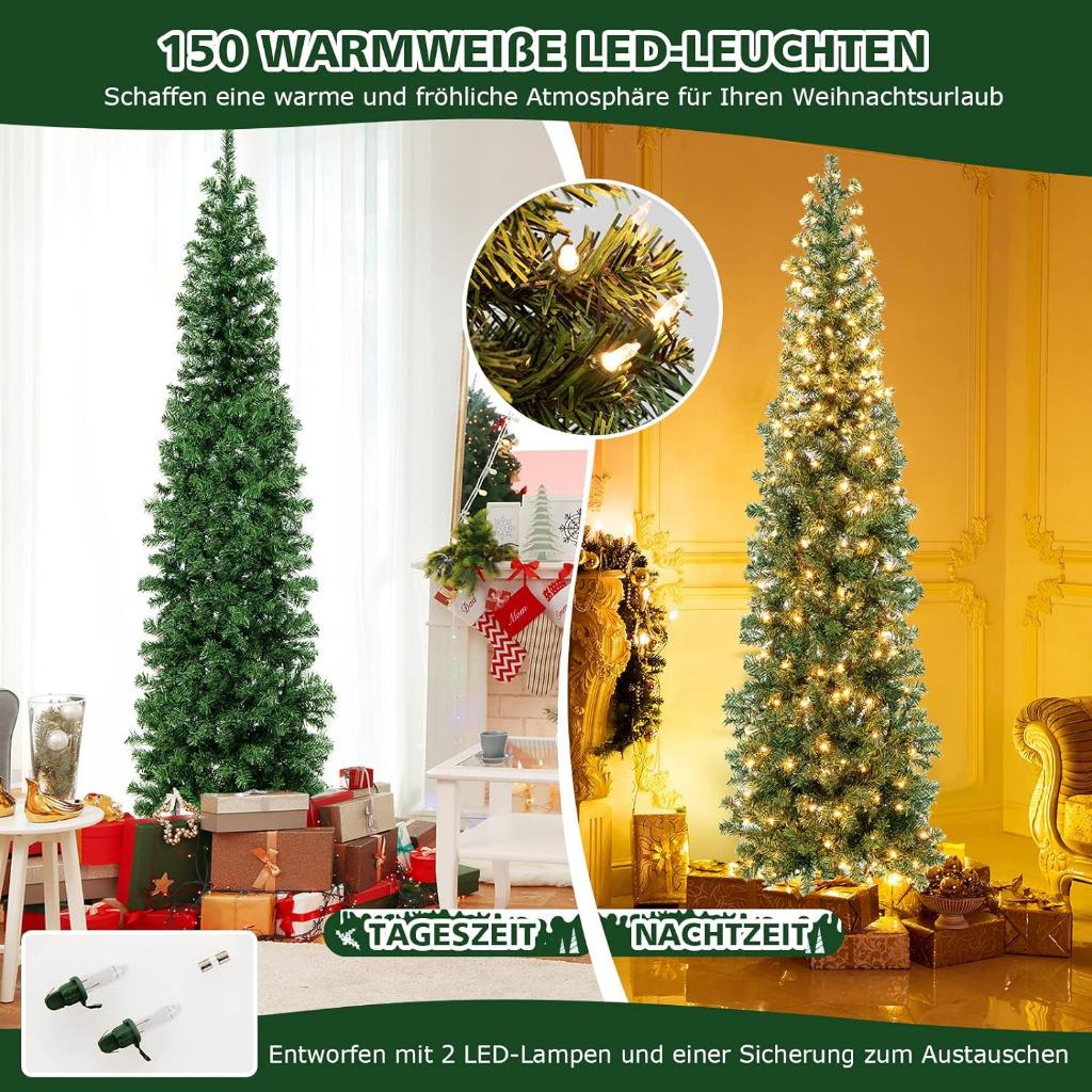Grote Hoek Kerstboom 210cm Met Vastverbouwde Led-Verlichting, Diversen, Kerst, Verzenden, Nieuw