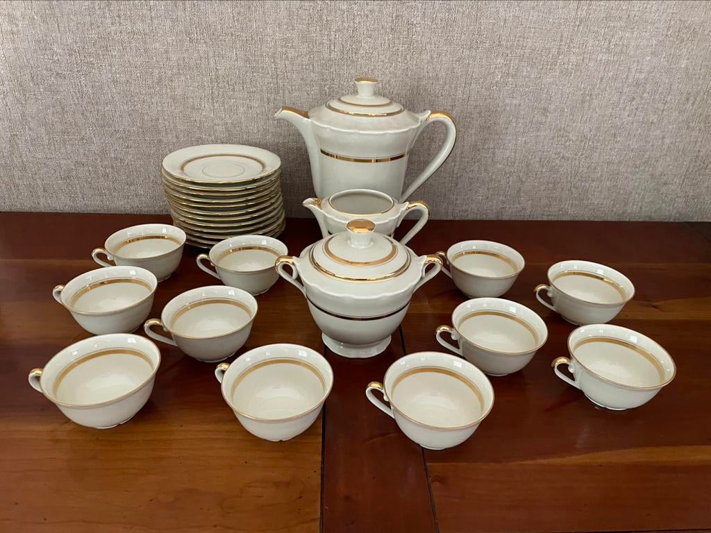 Limoges porseleinen koffieset, goudverguld (26 stuks), Ophalen