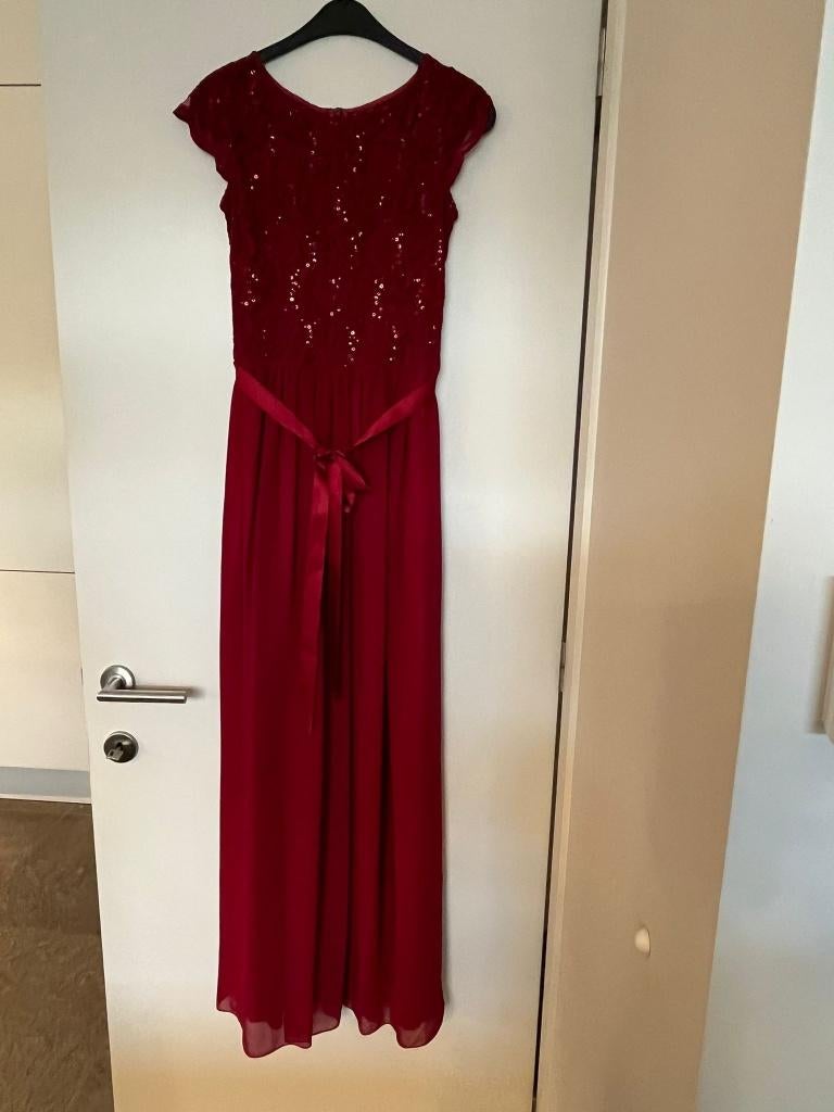 Chique rode avondjurk met paillettes van het merk Swing, Ophalen, Galajurk, Nieuw, Maat 36 (S)