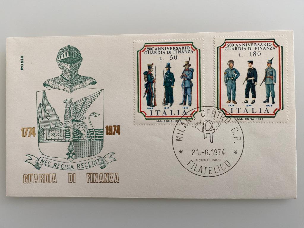 Timbre Enveloppe Premier Jour Italie Guardia Di Finanza 1974, Enlèvement ou Envoi, Affranchi