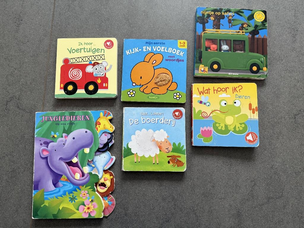 6 kinderboekjes te koop, Ophalen, Gelezen, Uitklap-, Voel- of Ontdekboek, 0 tot 6 maanden