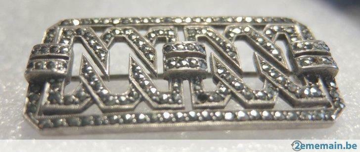 broche ancienne en argent avec marcassites, Ophalen, Gebruikt, Zilver