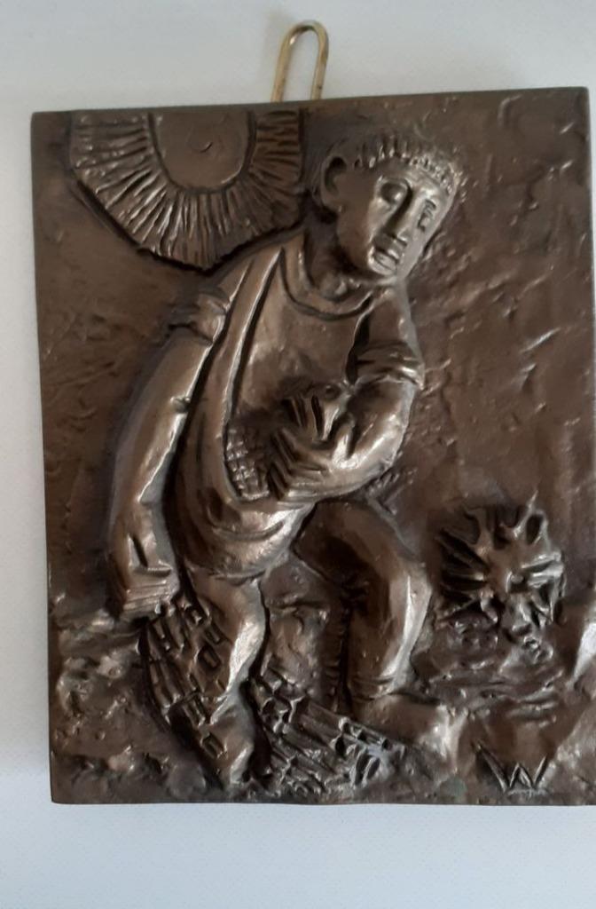 Brons/messing kader "De zaaier", Ophalen of Verzenden