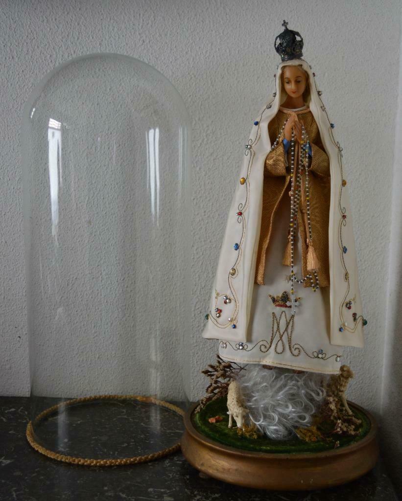 Glazen stolp met handwerk OLV Fatima, Antiek en Kunst, Ophalen