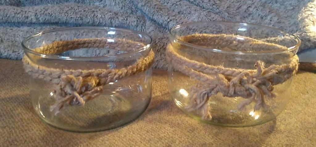 theelicht houder glaasjes met touw 2 stuks samen, Ophalen of Verzenden