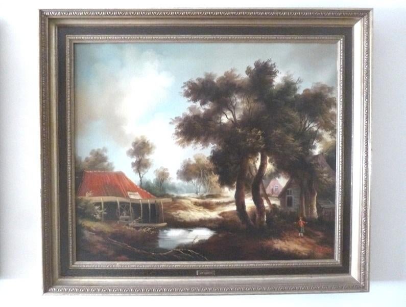 Schilderij: J. Peeters, ' Vlaamse molen in de 17e eeuw ', Ophalen of Verzenden
