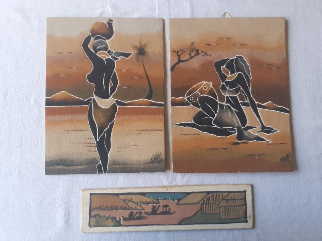 Peinture de sable sur bois afrique, Antiquités & Art