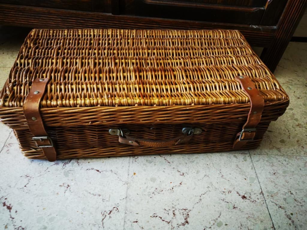 Coracle rieten pick nick tas made in England jaren 30's, Antiek en Kunst, Curiosa en Brocante, Ophalen of Verzenden