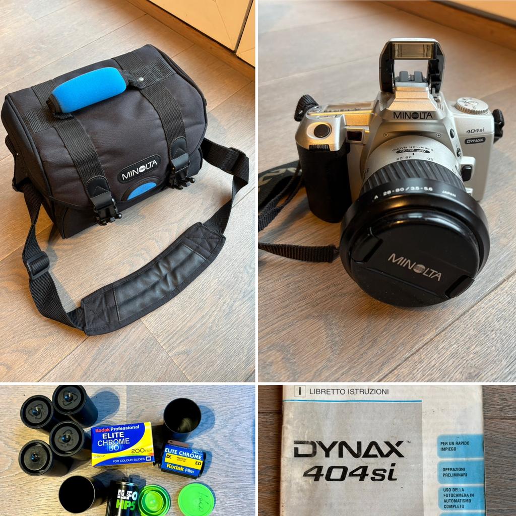 Minolta Dynax 404si reflex + objectif AF28–80mm +accessoires, TV, Hi-fi & Vidéo, Enlèvement, Comme neuf, Reflex miroir, Minolta