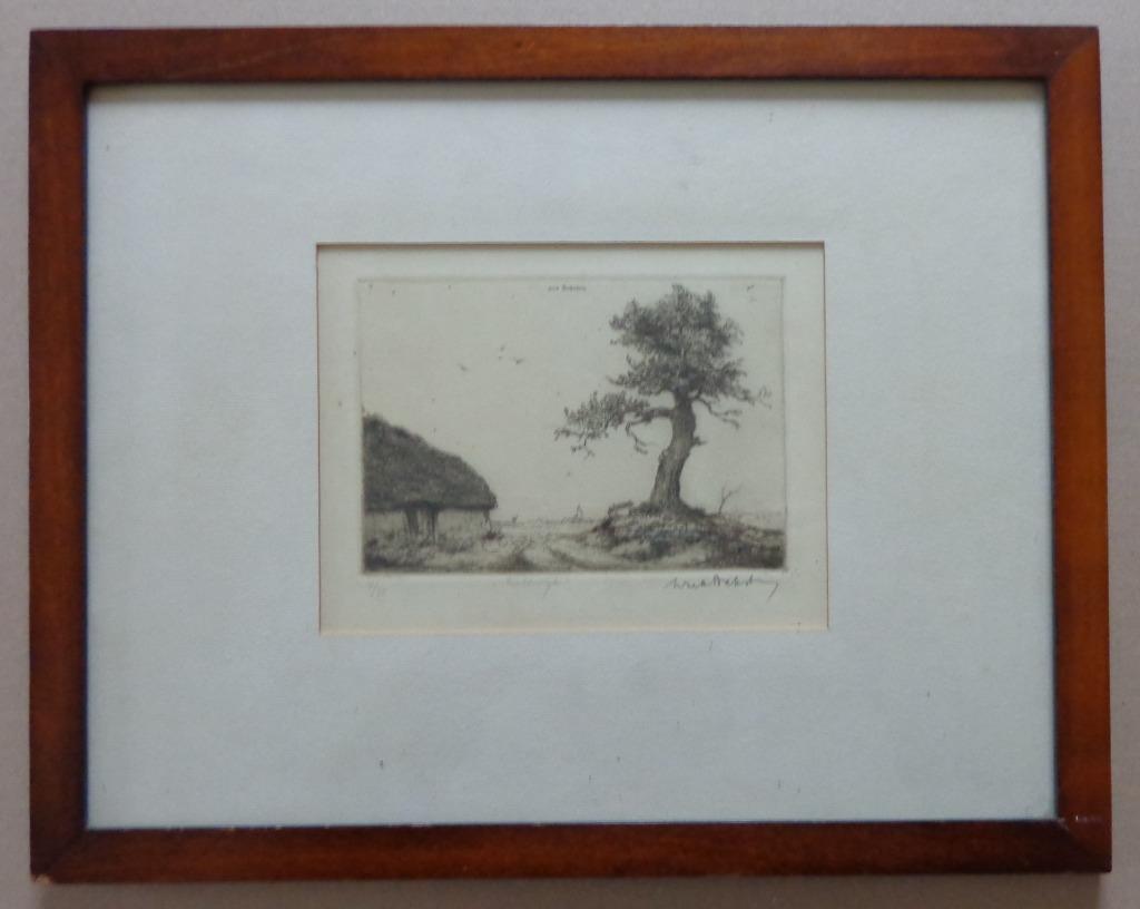 DIRK BAKSTEEN / VELDWIJK / ZW-W ETS / 31x39cm / KADER / SIG, Eau-forte, Enlèvement ou Envoi, Paysage, Signé