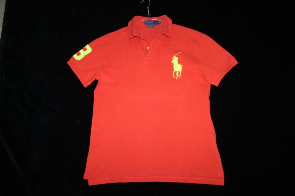 Oranje polo "Ralph Lauren", fluo gele print, Medium, slimfit, Oranje, Ophalen of Verzenden, Polo Ralph Lauren, Gedragen