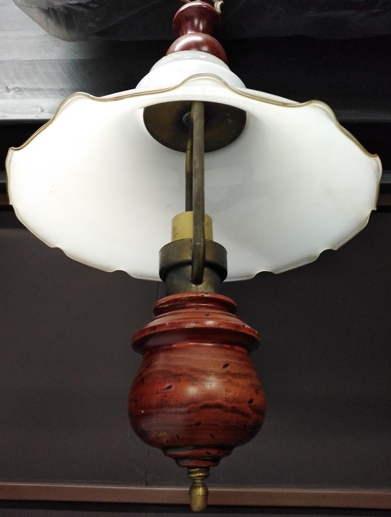 Lustre style rustique, Maison & Meubles, Lampes | Lustres, Utilisé, Verre, Bois, Métal, Enlèvement