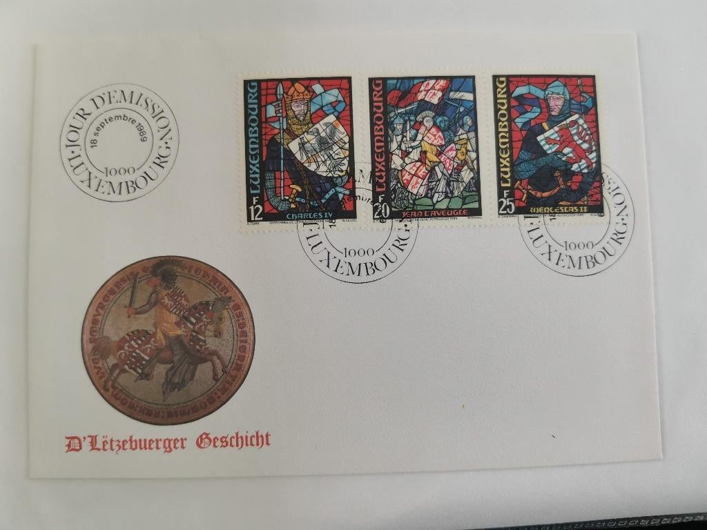Luxemburg 1989 - FDC - Luxemburgse geschiedenis, glasramen, Ophalen of Verzenden, Luxemburg, Gestempeld