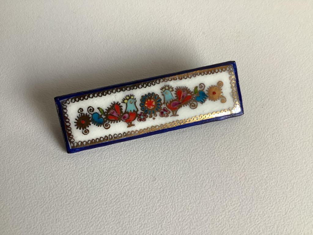 Broche vintage émaillée peinte à la main Vienna, Enlèvement ou Envoi, Autres couleurs, Comme neuf, 4 à 7 cm